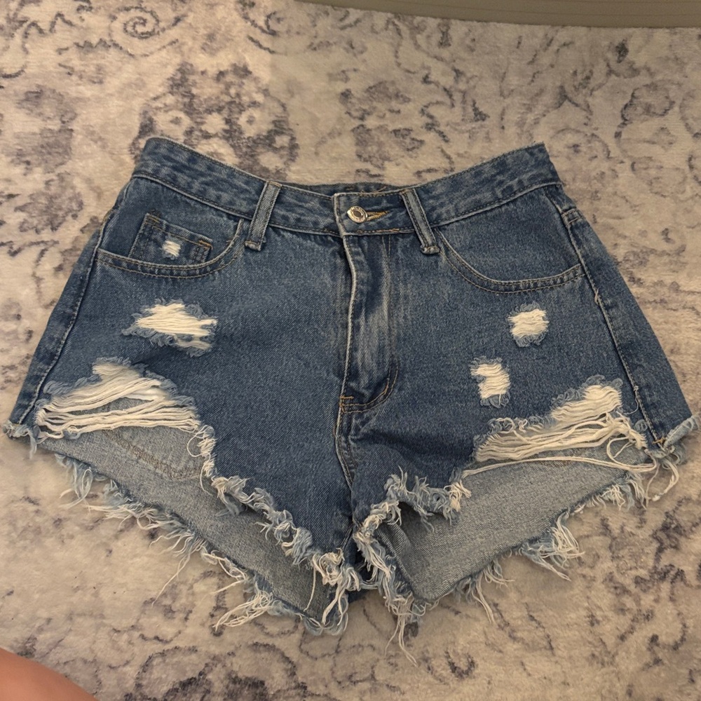 SHEIN Blue Distressed Jean Shorts